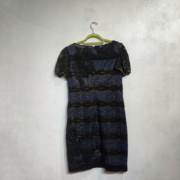 Jovani Blue Striped Lace Mini Sheath Dress Sz 12 - Picture 11 of 14